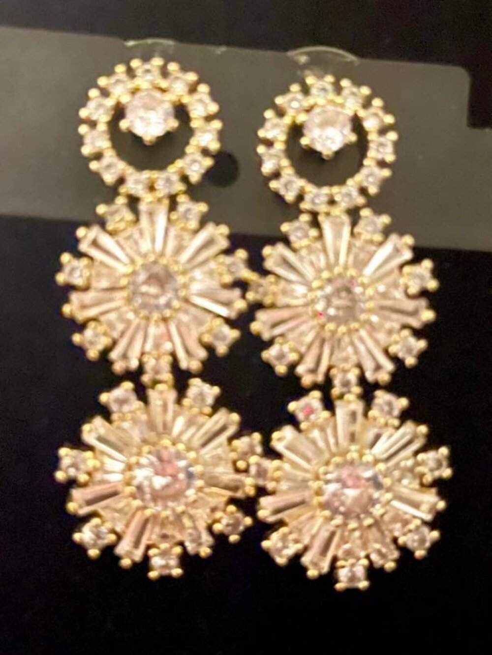 Perry Street Charlotte gold & crystal glam statement earrings, gold. NWOT